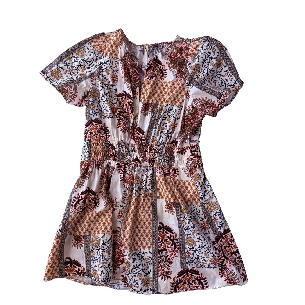 Anthropologie Patchwork Floral Romper in Cream, Rust & Black